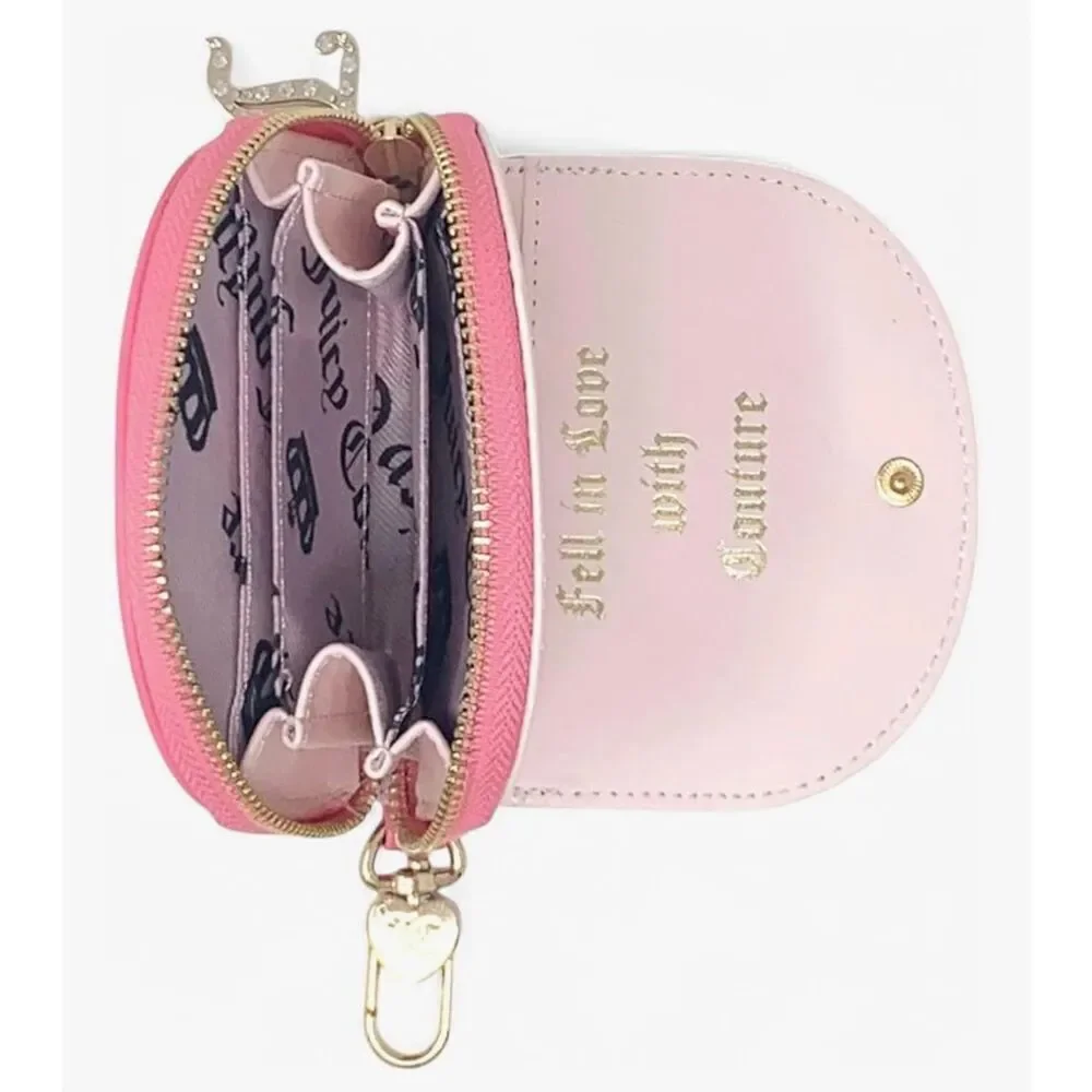 Juicy Couture half moon bling rhinestone logo mirror Wallet/card case pink